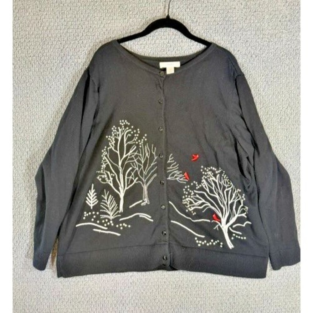 CHRISTOPHER & BANKS Cardinal Cardigan Sweater Black Button Front Winter 2XL
